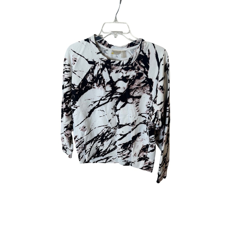 Zella Womens marbled‎ Long Sleeve Sweatshirt Top White Black Size S